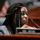 WASHINGTON, DC - OCTOBER 21: Rep. Cori Bush (D-MO) questions U.S. Attorney General Merrick Garland at a House Judiciary Committee hearing at the U.S. Capitol on October 21, 2021, in Washington, DC.